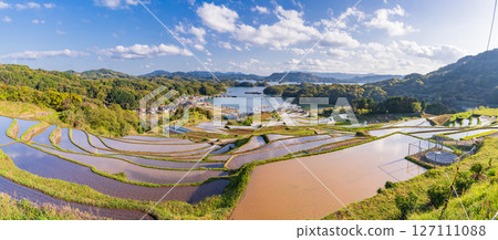 <佐賀縣>大浦的梯田和眺望伊凡裡灣的田園風光 127111088