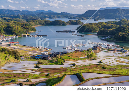<佐賀縣>大浦的梯田和眺望伊凡裡灣的田園風光 127111090