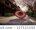 Scenes of the ancient capital, with cherry blossoms and Japanese umbrellas 127111142