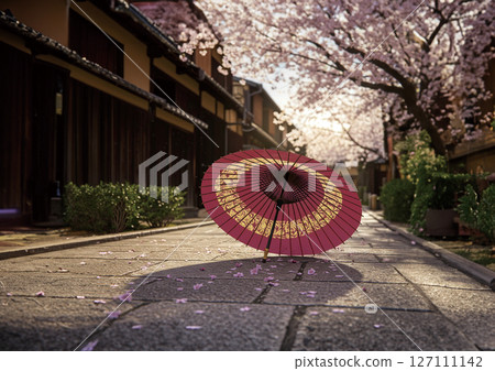 Scenes of the ancient capital, with cherry blossoms and Japanese umbrellas 127111142