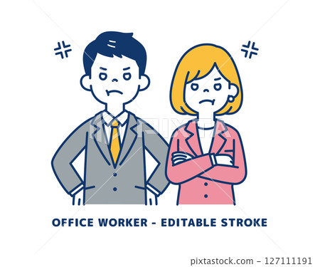 Vector illustration material of a businessman who is angry and furious_Men and women set Vector illustration material of a businessman who is angry and furious_Men and women set 127111191