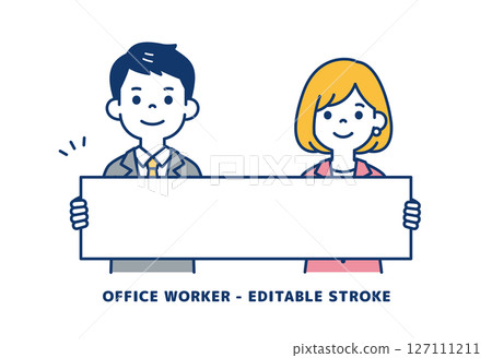 商人拿著長板講解的向量插圖素材_男女套裝 127111211