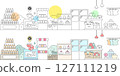 Supermarket shelves and product image background 127111219