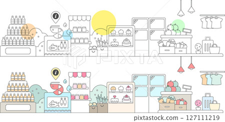 Supermarket shelves and product image background 127111219