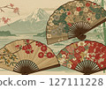 Japanese beauty, the collaboration of a fan and Mt. Fuji - A tranquil scene 127111228