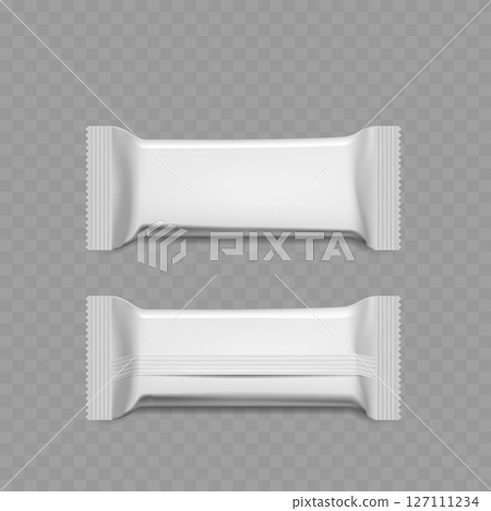 Blank White Snack Bar Wrapper Mockup - Flow Pack Template. Vector Blank White Snack Bar Wrapper Mockup - Flow Pack Template. Vector 127111234
