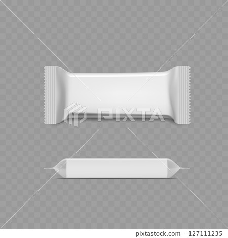 Blank White Snack Bar Wrapper Mockup - Flow Pack Template. Vector 127111235