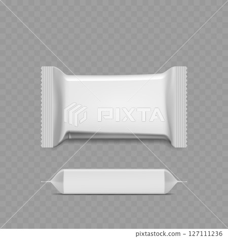 Blank White Snack Bar Wrapper Mockup - Flow Pack Template. Vector Blank White Snack Bar Wrapper Mockup - Flow Pack Template. Vector 127111236