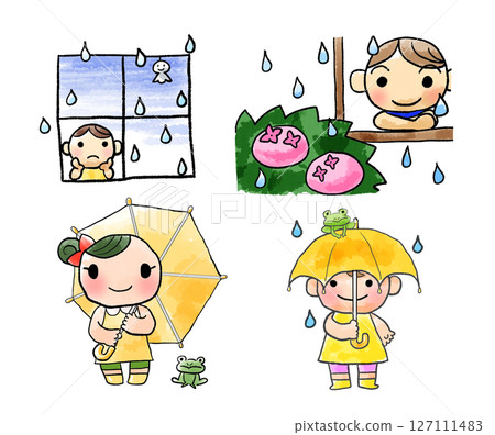 Illustration of a child on a rainy day Illustration of a child on a rainy day 127111483