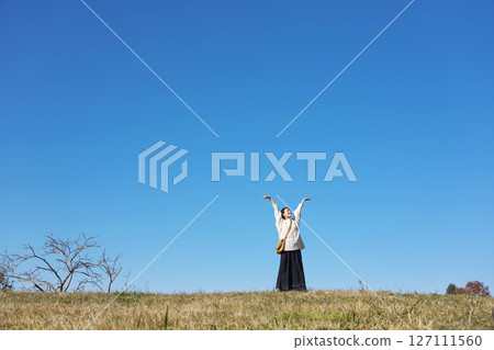 女人，中年，伸展運動，全身 127111560