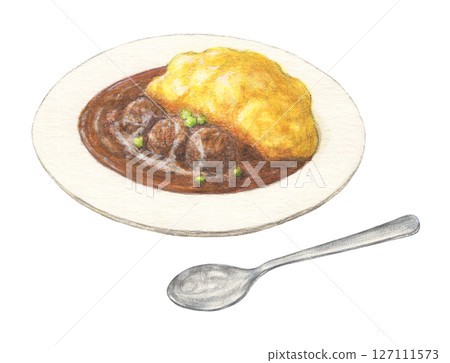 牛肉燉蛋飯水彩鉛筆插圖 127111573