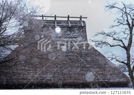 This photo was taken in Miyama-cho, Nantan-shi, Kyoto, in thatched roof village covered with snow. This photo was taken in Miyama-cho, Nantan-shi, Kyoto, in thatched roof village covered with snow. 127111635