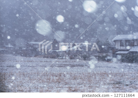 This photo was taken in Miyama-cho, Nantan-shi, Kyoto, in thatched roof village covered with snow. This photo was taken in Miyama-cho, Nantan-shi, Kyoto, in thatched roof village covered with snow. 127111664