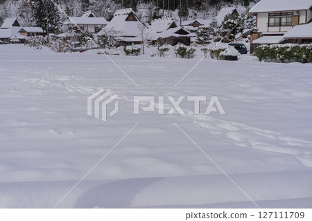 This photo was taken in Miyama-cho, Nantan-shi, Kyoto, in thatched roof village covered with snow. This photo was taken in Miyama-cho, Nantan-shi, Kyoto, in thatched roof village covered with snow. 127111709