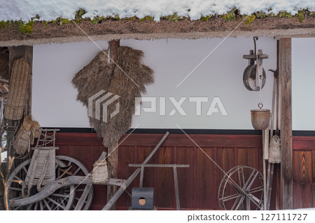 This photo was taken in Miyama-cho, Nantan-shi, Kyoto, in thatched roof village covered with snow. This photo was taken in Miyama-cho, Nantan-shi, Kyoto, in thatched roof village covered with snow. 127111727