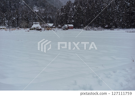 This photo was taken in Miyama-cho, Nantan-shi, Kyoto, in thatched roof village covered with snow. This photo was taken in Miyama-cho, Nantan-shi, Kyoto, in thatched roof village covered with snow. 127111759