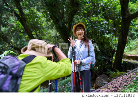 Hiking, trekking, senior, walking, mountain climbing, photography Hiking, trekking, senior, walking, mountain climbing, photography 127111938