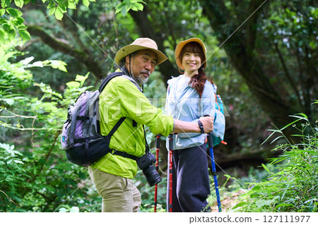 Hiking, trekking, senior, walking, mountain climbing Hiking, trekking, senior, walking, mountain climbing 127111977