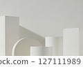Minimal art background with copy space for cosmetics, business branding and product presentation. Front view of white geometries podiums displayed on a white background 127111989