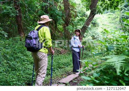Hiking, trekking, senior, walking, mountain climbing Hiking, trekking, senior, walking, mountain climbing 127112047