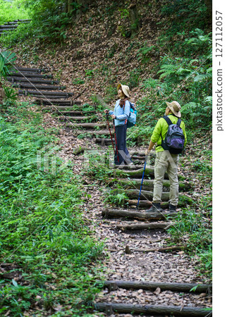 Hiking, trekking, senior, walking, mountain climbing 127112057