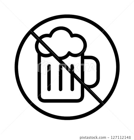 Prohibition line icon, illustration, beer, alcohol, no background, simple, material 127112148