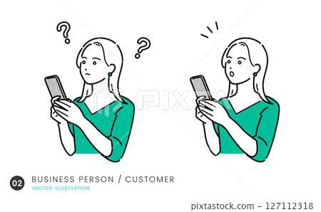 插畫素材集 2 一位年輕女子在智慧型手機上搜尋訊息 插畫素材集 2 一位年輕女子在智慧型手機上搜尋訊息 127112318