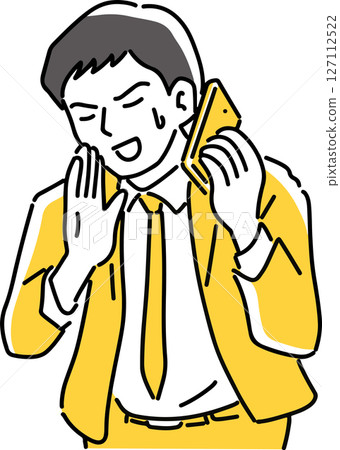 一名男子將智慧型手機貼在耳邊道歉 127112522