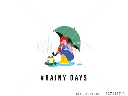 一個帶傘的女孩和一隻青蛙 一個帶傘的女孩和一隻青蛙 127112741