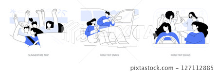 Summer road trip isolated cartoon vector illustrations se 127112885