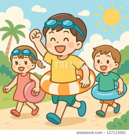 孩子們在開心地游泳 孩子們在開心地游泳 127113001