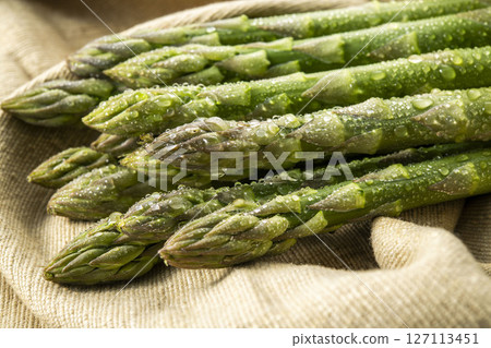 Fresh and delicious green asparagus 127113451