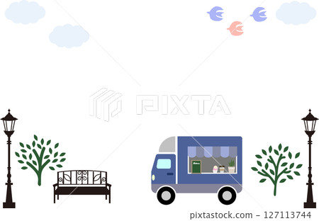 Background illustration of a kitchen car parked in a park 127113744