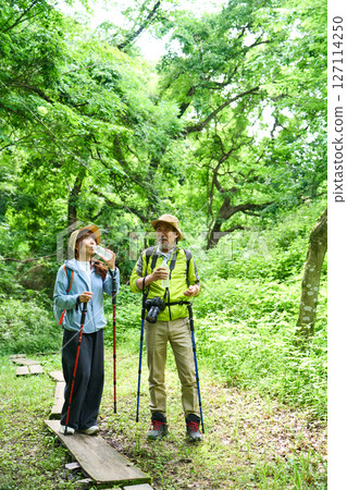 Hydration, heat stroke prevention, hiking, trekking, seniors, walking, mountain climbing Hydration, heat stroke prevention, hiking, trekking, seniors, walking, mountain climbing 127114250
