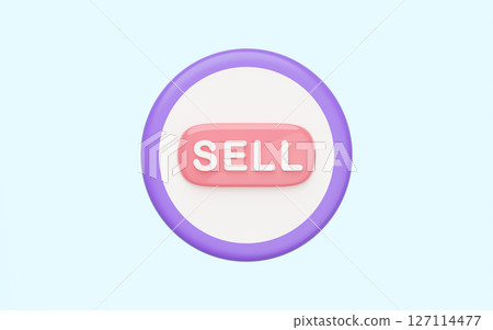 3d Label button icon with sell text isolated on blue background. Click to shopping, cartoon style, minimal design, 3d illustration render. 3d Label button icon with sell text isolated on blue background. Click to shopping, cartoon style, minimal design, 3d illustration render. 127114477