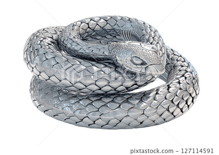 Chrome snake on transparent background. AI-generated item 127114591