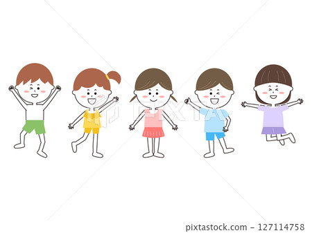 孩子們穿著泳衣玩得開心的插圖 127114758
