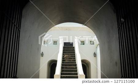Cement stairs on hill in summer , the park in Thailand Cement stairs on hill in summer , the park in Thailand 127115100
