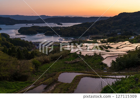 <Saga Prefecture> Rice terraces in Oura and rural scenery overlooking Imari Bay <Saga Prefecture> Rice terraces in Oura and rural scenery overlooking Imari Bay 127115309