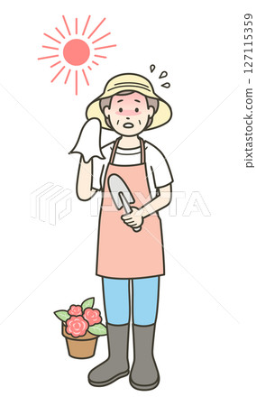 Illustration of an elderly woman who suffered heatstroke while gardening in the summer Illustration of an elderly woman who suffered heatstroke while gardening in the summer 127115359