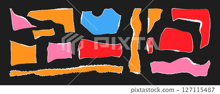 Creative torn paper collage showcasing vibrant colors and cultural expression through zine art Creative torn paper collage showcasing vibrant colors and cultural expression through zine art 127115487