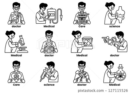 A set of twelve images of people in white with the words doctor, medical A set of twelve images of people in white with the words doctor, medical 127115526