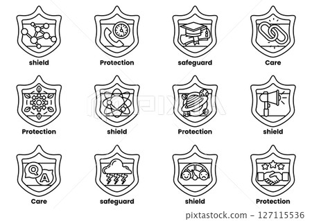 The image is a set of 12 different symbols that represent protection 127115536
