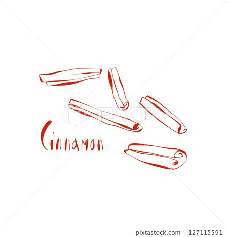 red cinnamon spice doodle sketch on white background with handwritten text simple natural vector illustration 127115591