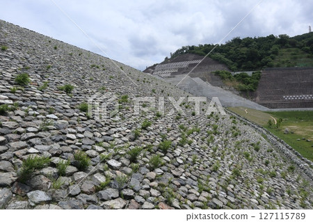 View of Dam Park Ibakita in Ibaraki City, Osaka Prefecture, home to Japan's longest suspension bridge 127115789