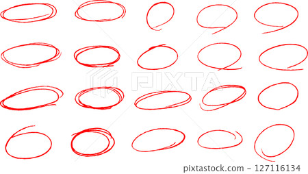 Rough hand-drawn circle material set, red 127116134