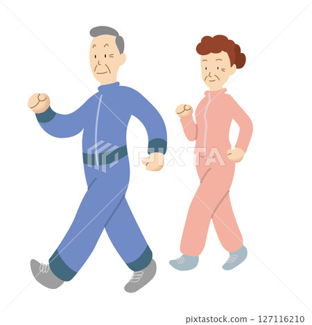 老年夫婦為健康而步行 老年夫婦為健康而步行 127116210