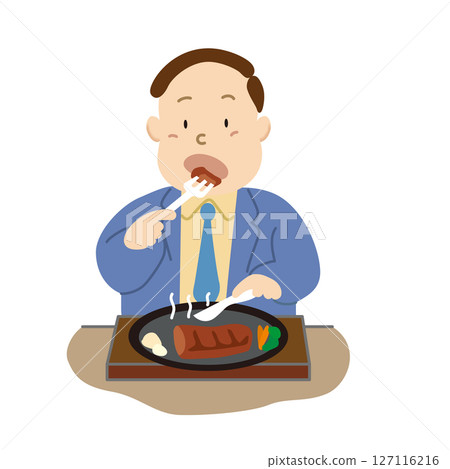 一名中年男子因暴飲暴食而擔心自己的體重 一名中年男子因暴飲暴食而擔心自己的體重 127116216