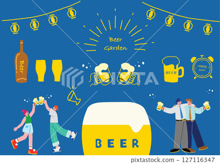 人們在啤酒花園裡舉杯慶祝 人們在啤酒花園裡舉杯慶祝 127116347