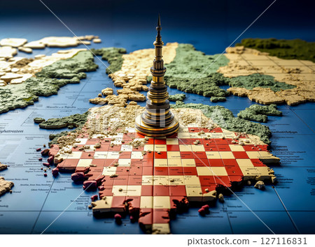 A chess board with a chess piece on top of it A chess board with a chess piece on top of it 127116831